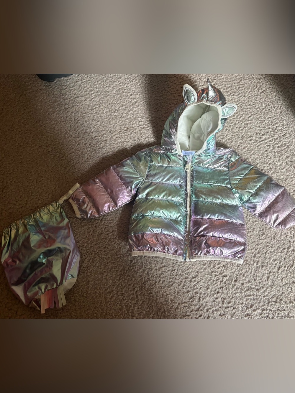Robeez Iridescent Unicorn Hooded Puffer Jacket in Shimmery Multicolor